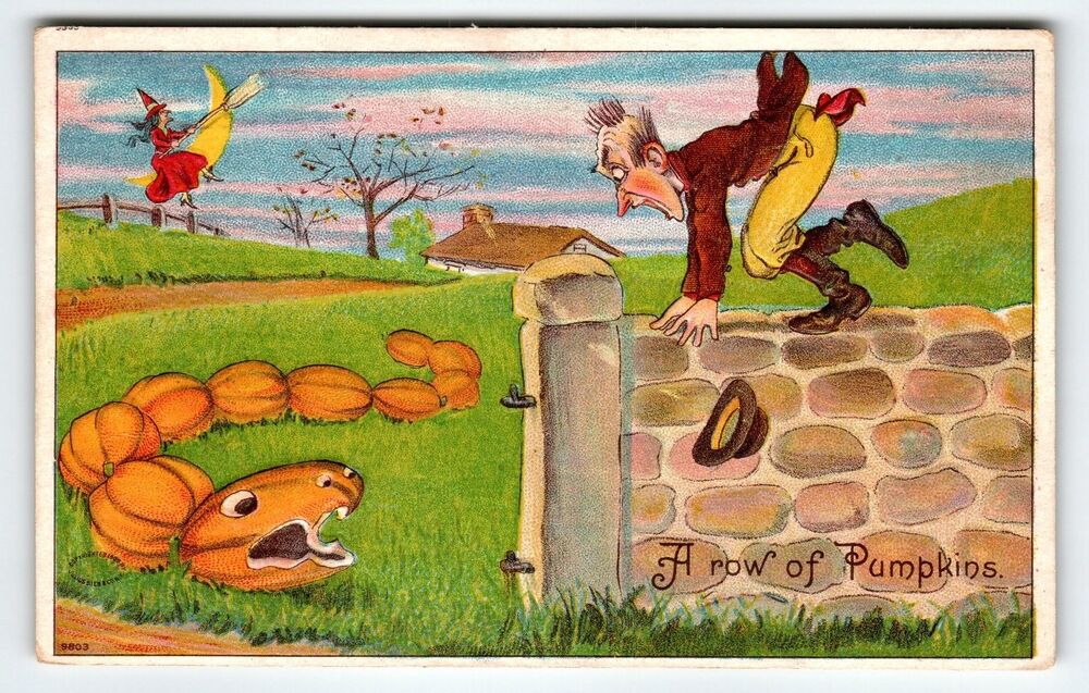 Vintage 1909 Halloween Postcard 'A Row of Pumpkins' Lithograph